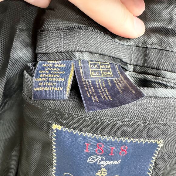 Brooks Brothers Suit Jacket Mens Size 40R Black Single Breasted Striped - Picture 5 of 7